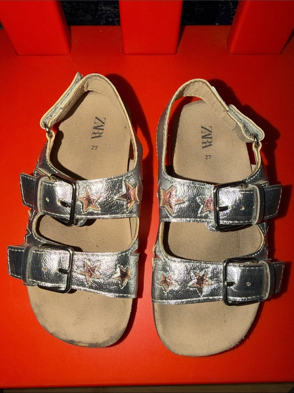 Zara Metallic Silver Kids Star Buckle Sandals